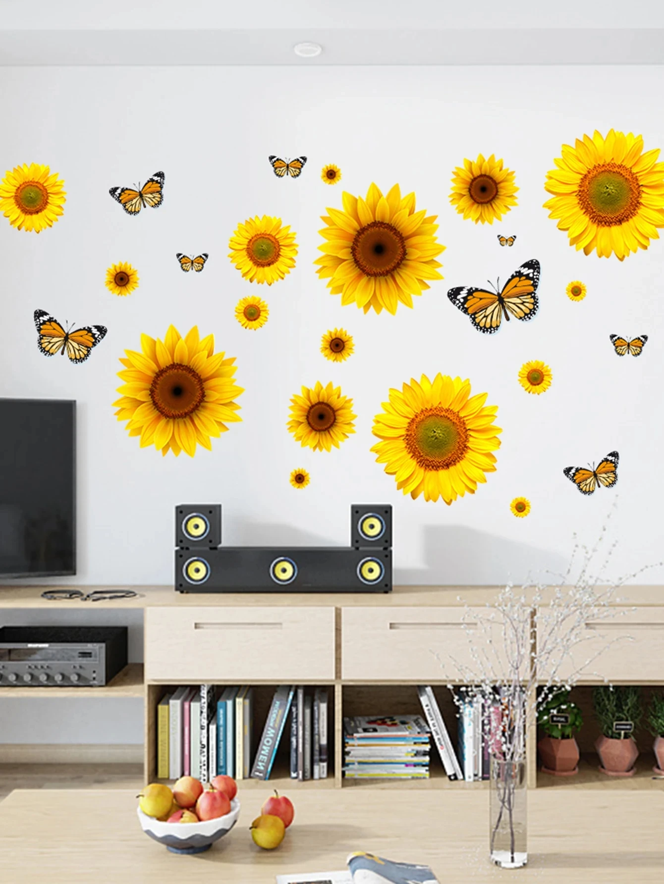 22 Sunflowers With Butterfly Pvc Wall Stickers Diy Design Decorative Sticker Waterproof Wall Decals Aesthetic Wall Pediments