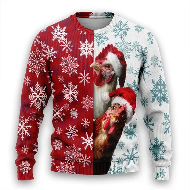 2025 New Chicken Ugly Christmas Sweaters For Men Clothes Funny Rooster Graphic Sweaters Casual Unisex Pullovers Kid's Men's Tops