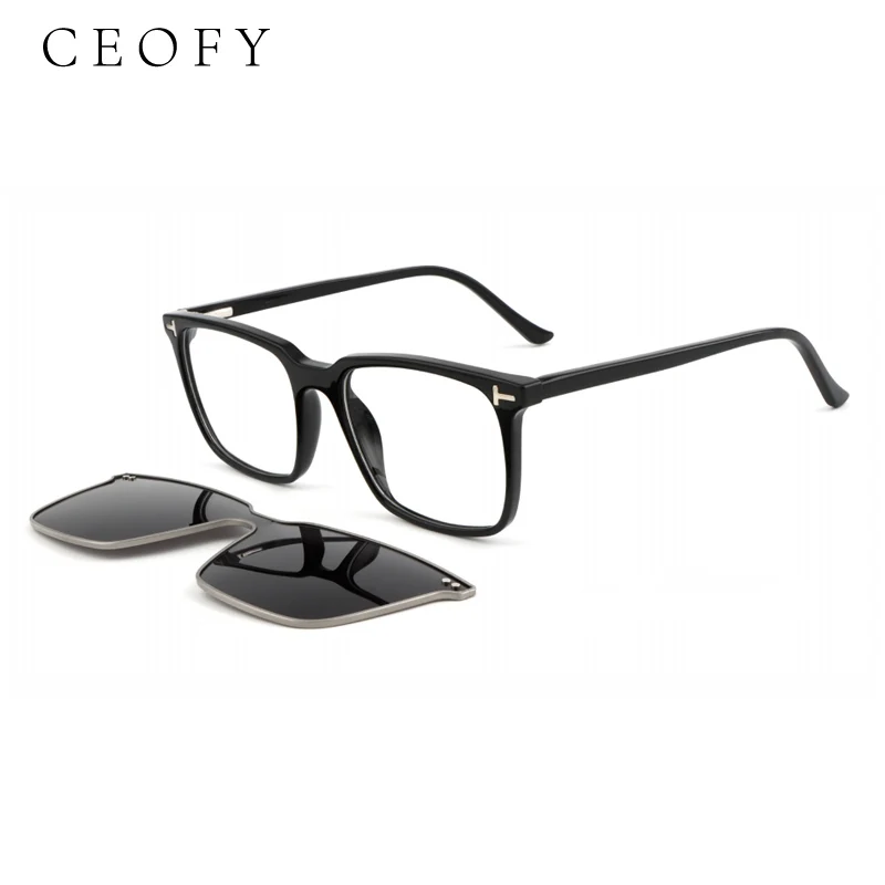 CEOFY Men Metal Glasses Frame 2 In 1 Magnet Polarized Clip On Optical Myopia Prescription Ultra-Light Eyeglasses Frame For Men