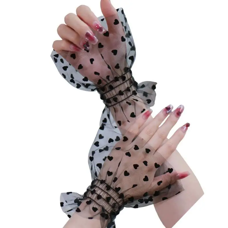 X5XA Photography Wrist Cuffs Sheer Material Nails Display Accessory Heart Embroidery