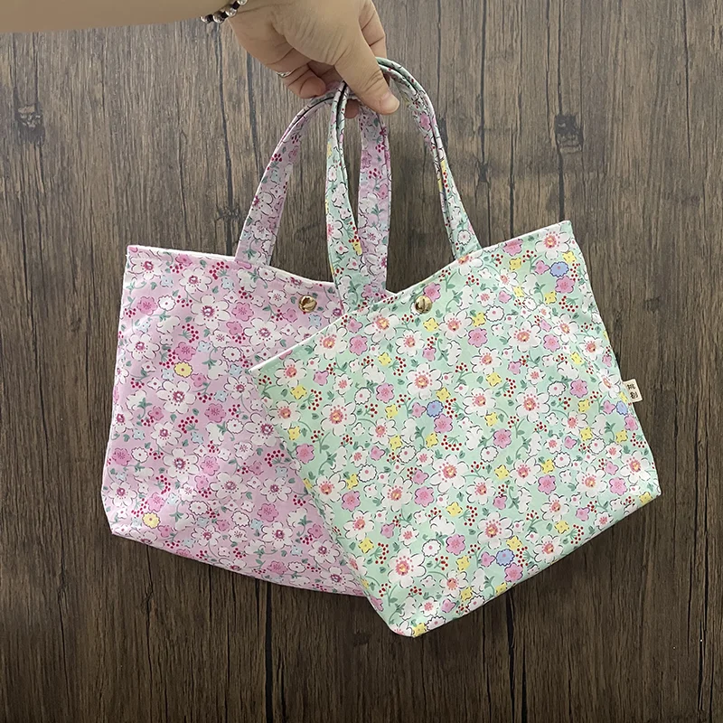 

e Cotton Floral Print Handbag Lightweight Cute Small Tote Bag Soft Magnetic Bule Closure Casual Leisure Handbag