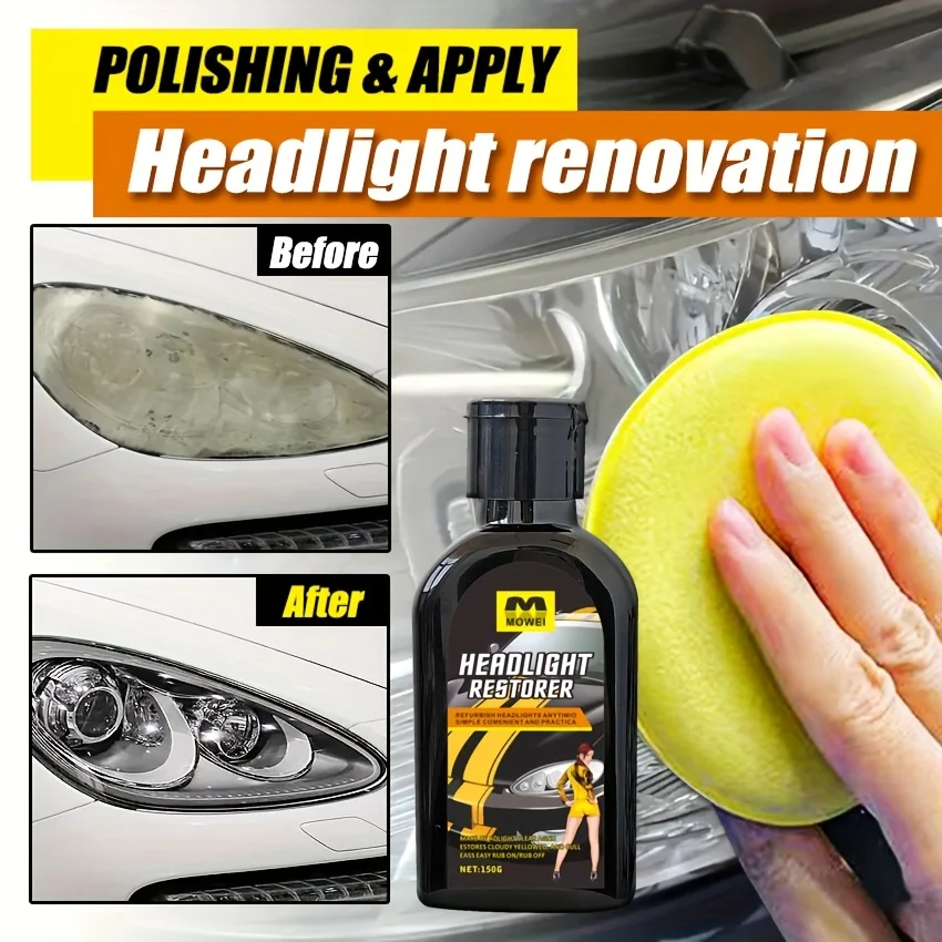 Car Headlight Restoration Wax - Fix Yellow/Foggy Lights, Scratch Remover & UV Protectant for Plastic Lens
