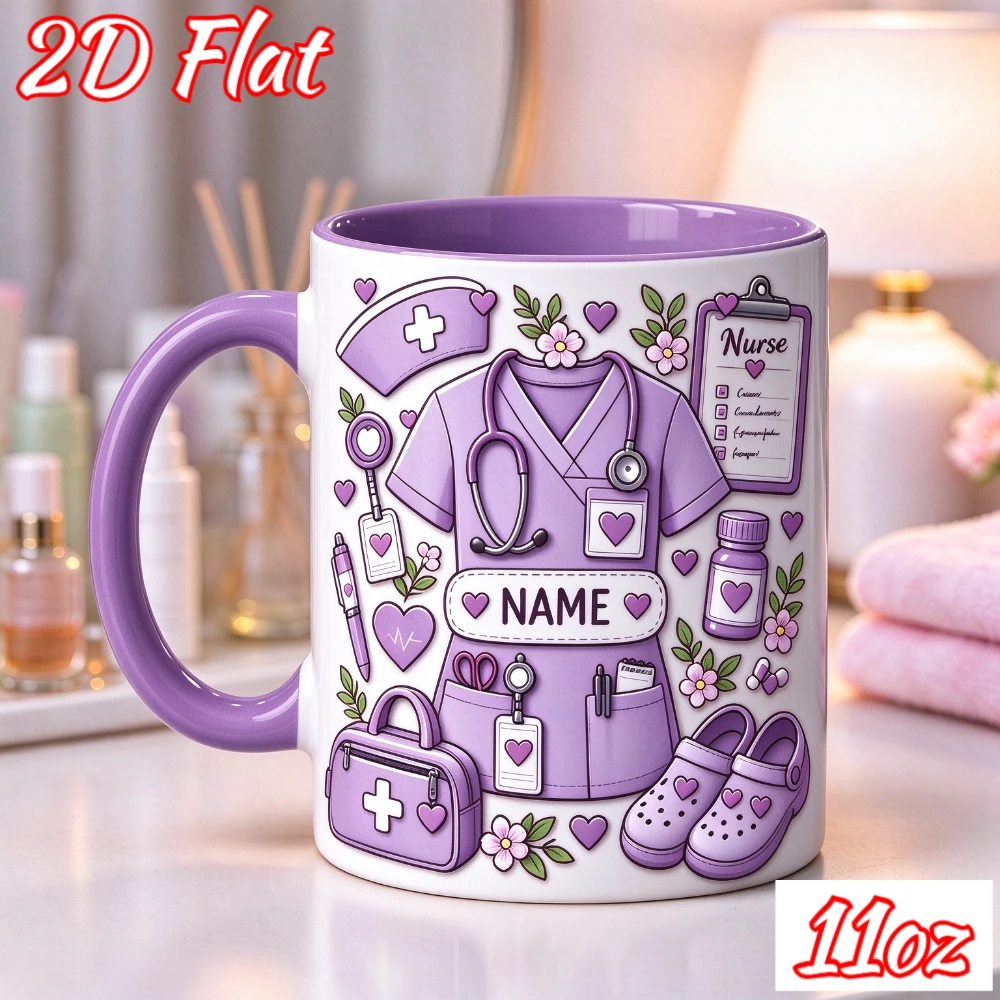 2D Flat Print 1pc 11oz Personalized Name Nurse Mug, For Graduation & Appreciation, Hospital Office Use, Daily Drink, Hand Wash