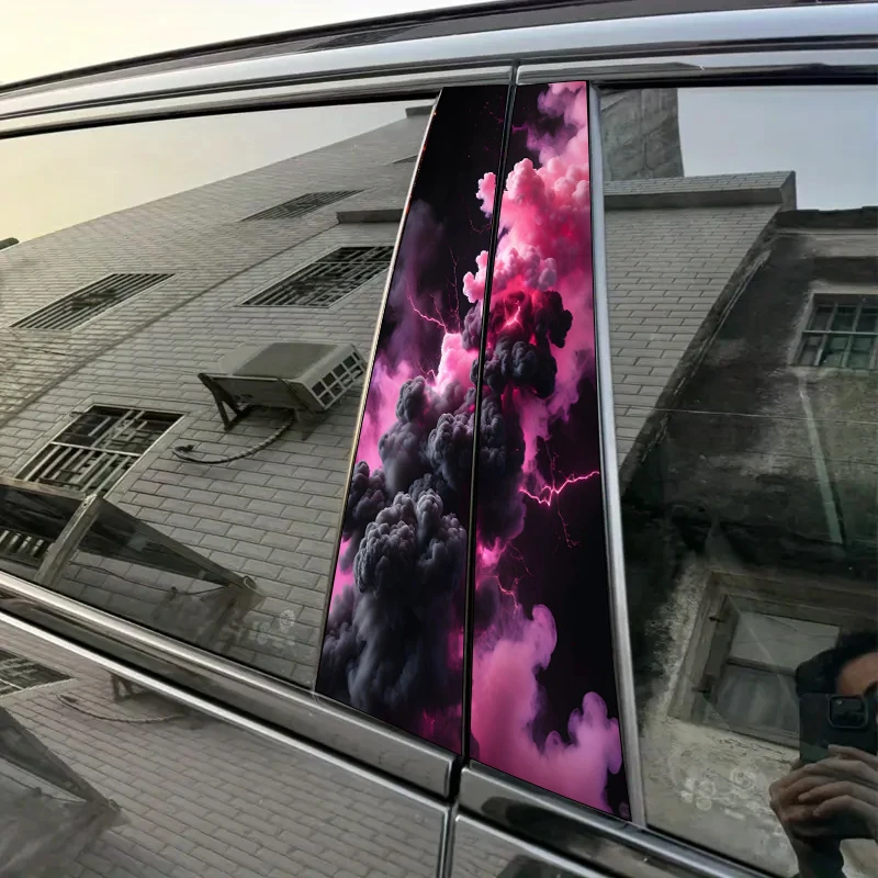 

2 pieces, B-pillar car stickers Pink lightning, smoke Protective film, suitable for all vehicle models