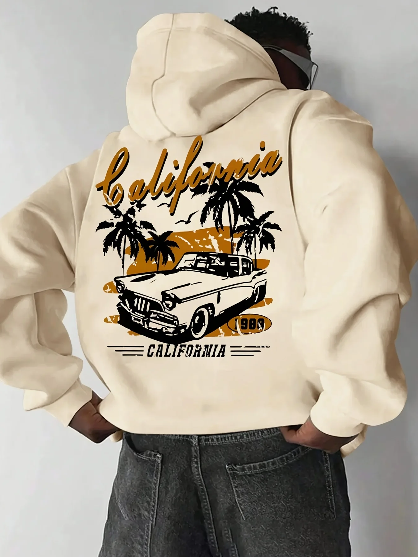 Men's Casual Hooded Sweater - Trendy and Fashion for Autumn and Winter. Features California Palm Tree Print and Fleece Lining.