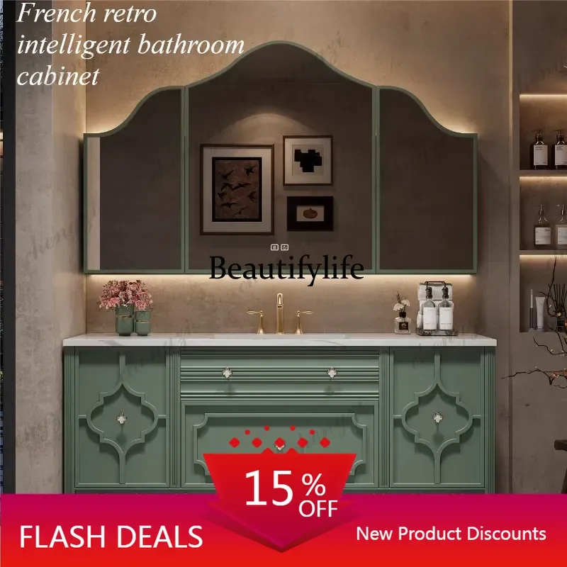 A139 - Juego de Muebles de Baño Modernos Rústicos, Muebles de Baño Multifuncionales Europeos de Esquina, Combinación Elegante de Muebles de Almacenamiento para Baño