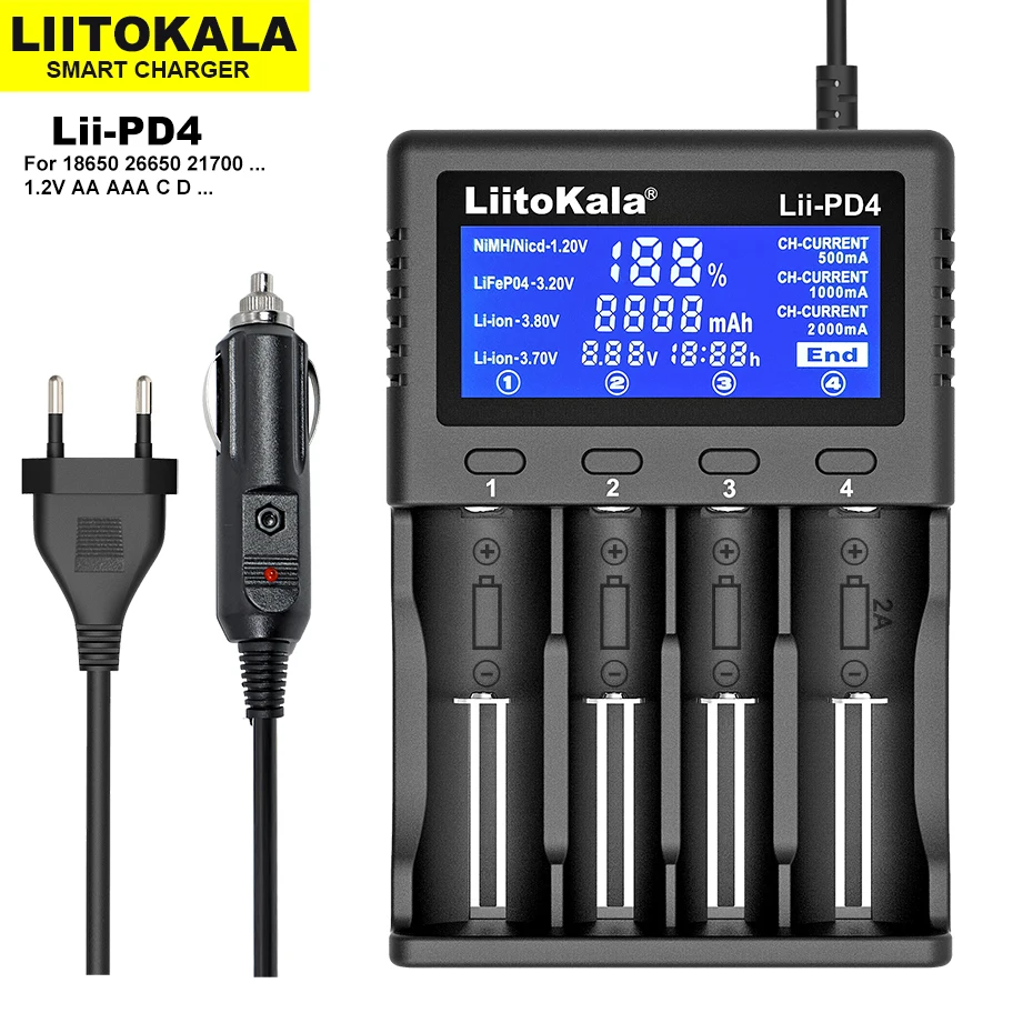 Liitokala Lii-S8 Lii-600 Lii-500 Lii-PD4 LCD 3.7 فولت 18650 18350 18500 21700 14500 26650 AA NiMH بطارية ليثيوم شاحن Lii-500S
