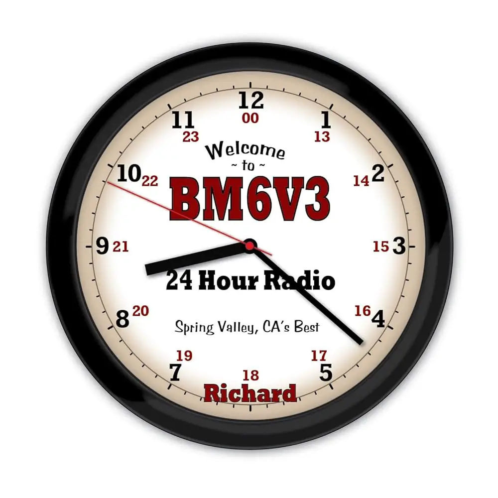 

Personalized Ham Radio Wall Clo - Amateur Radio, Shack, 24 Hour, Gift, Decor, Bla Or White Frame