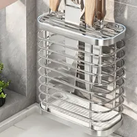 Stainless Steel Knife Holder Multifunctional Wall Mounted Kitchen Chef Knives Drain Storage Rack Home Countertop Organizer Tool