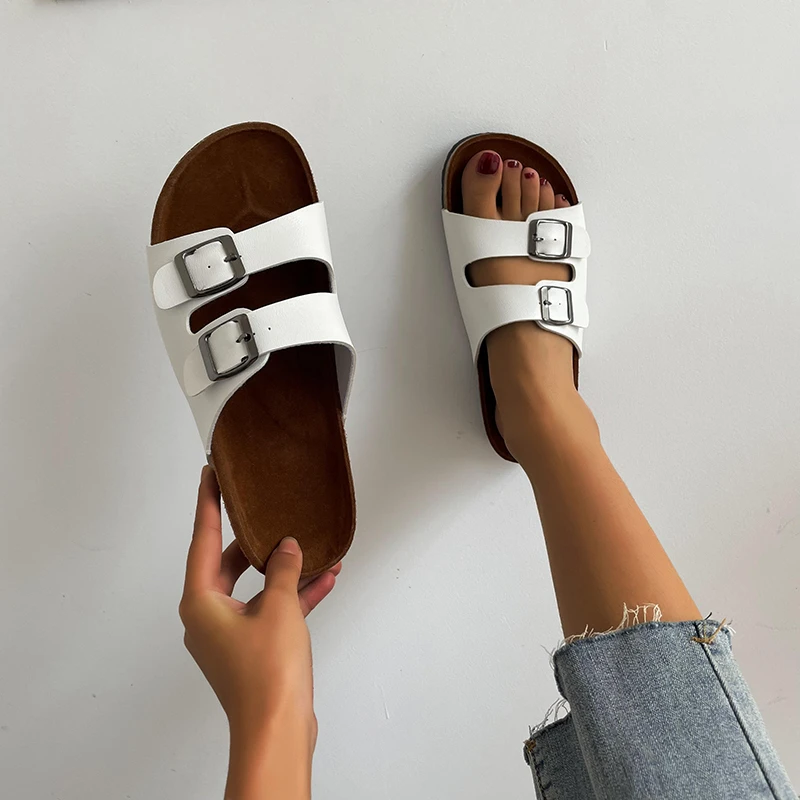 Double Buckled Woman Slippers Summer Fashion Sandals Shoes Women Indoor Outdoor Beach Shoe Home