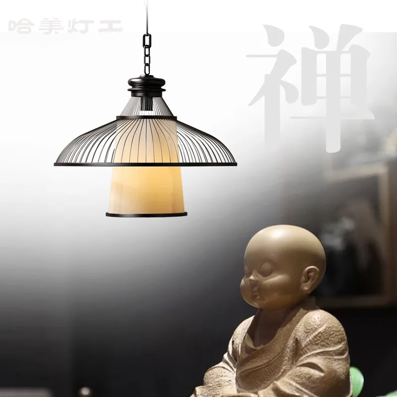 

New Chinese chandelier Zen design teahouse tea room wrought iron custom lamp creative modeling personalized hall bar aisle