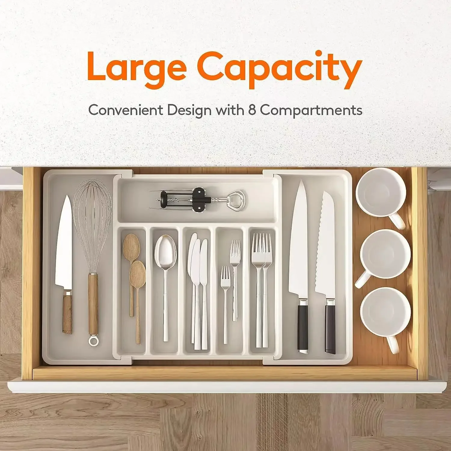 

Utensils Tray Drawer Organizer Expandable Kitchen Cutlery Storage Box Knife Holder Tray Set Compartment Flatware Storage Divider