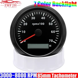 3000~7000 RPM 85MM Tachometer with 7 Color BackLight for Auto Boat Yacht Waterproof Gauge REV Counter Digital Hourmeter 12V 24V