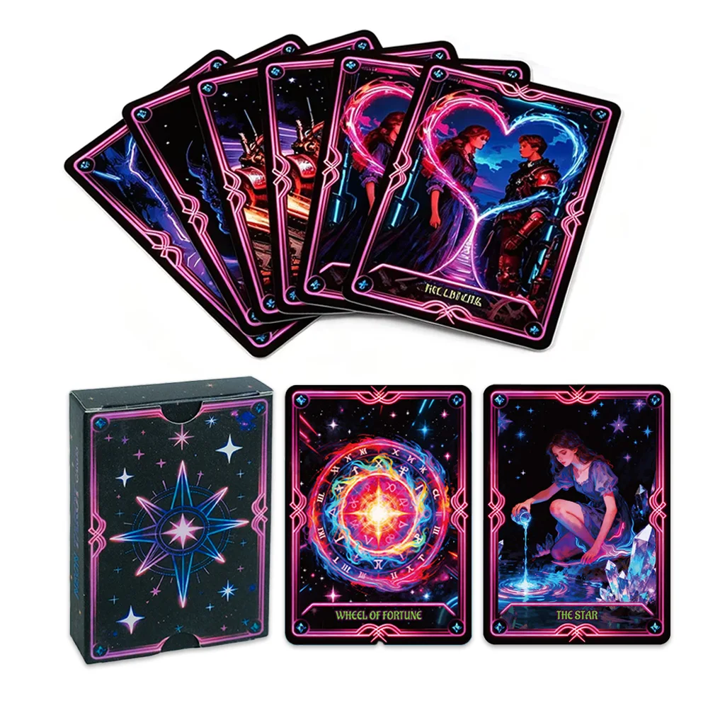 Neon Cyberpunk Tarot Cards Deck 50pcs Cosmic Starry Sky Divination Prophet Board Game Oracle Card Toy Gift & Collectibles