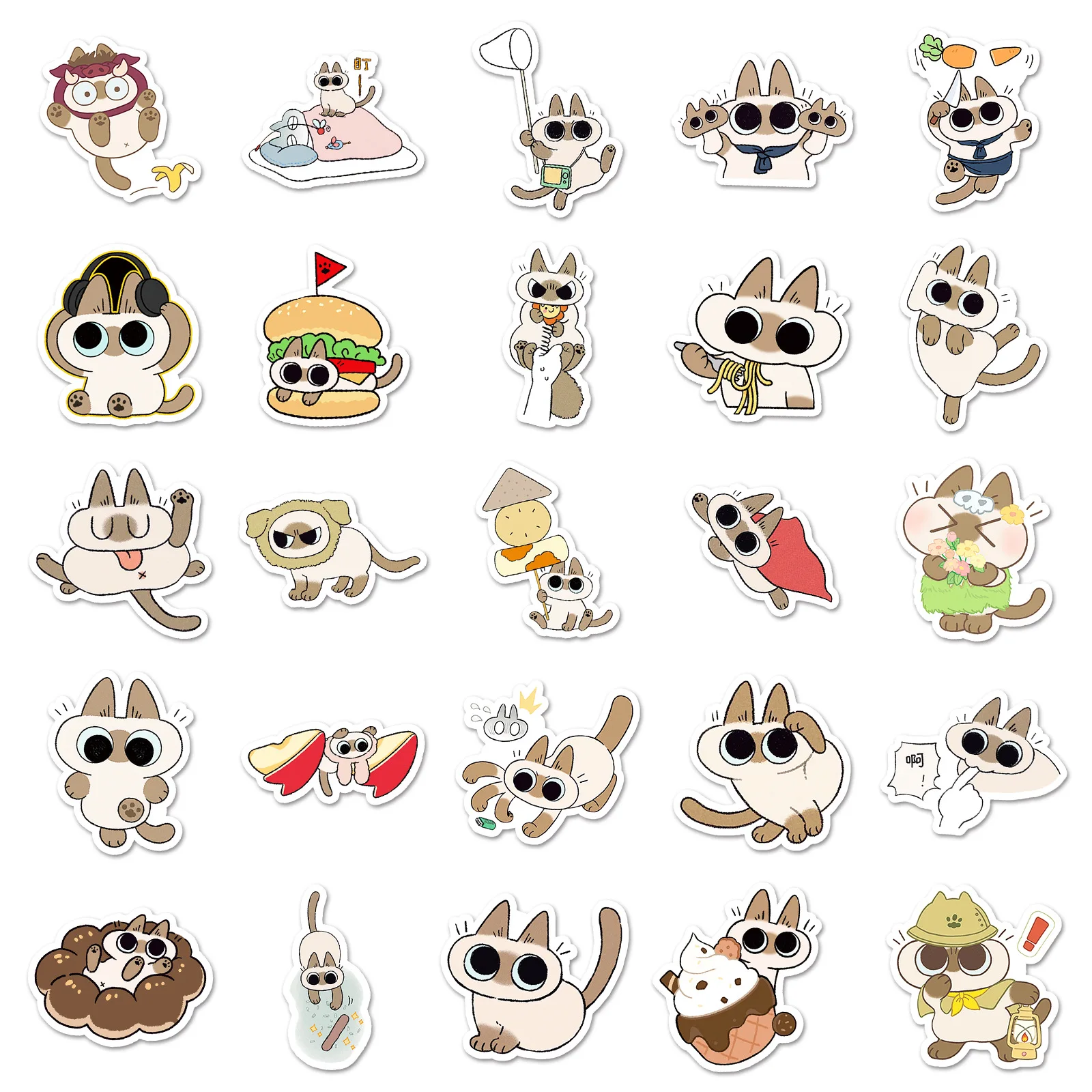 10/30/50PCS Kawaii Siamese kitten Stickers Cute Cat Sticker Cartoon Animal Graffiti Toy Fridge Luggage Laptop Phone Guitar Decal