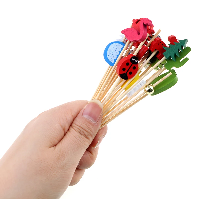 100pcs 12cm Heart Flower Bamboo Pick Buffet Cupcake Fruit Fork Party Dessert Salad Sticks Cocktail Skewer For Wedding Decoration