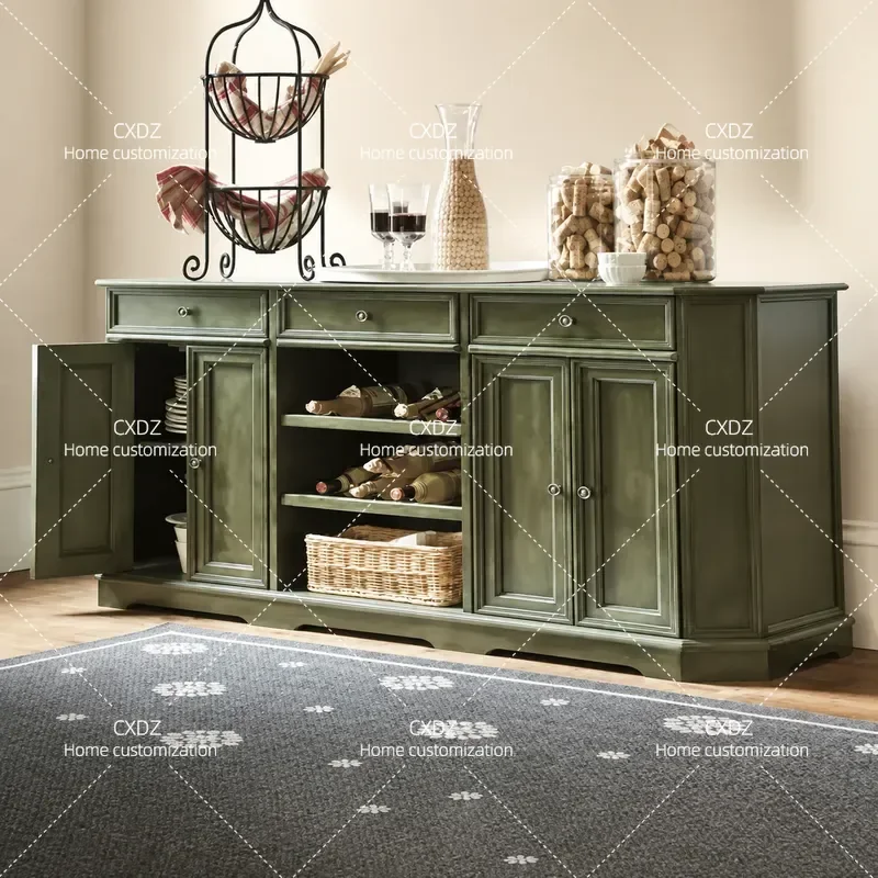 American Neoclassical Modern Solid Wood Dining Side Cabinet Wine Storage Entryway Console Table French Style Hallway Locker