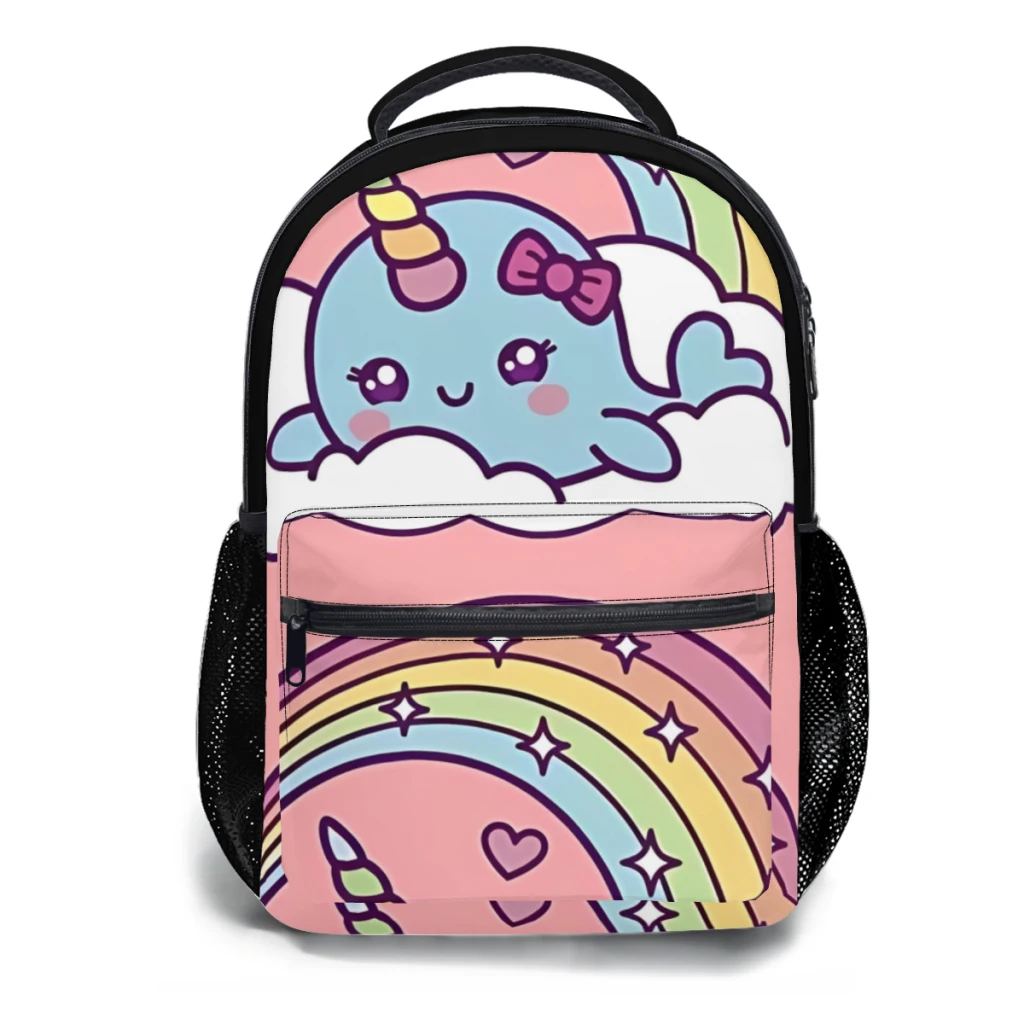 New Fashionable  Unicorn Narwhal Girl Dreams On Cloud With Rainbow Backpack Bag Large Capacity Trendy Book Bag 17inch