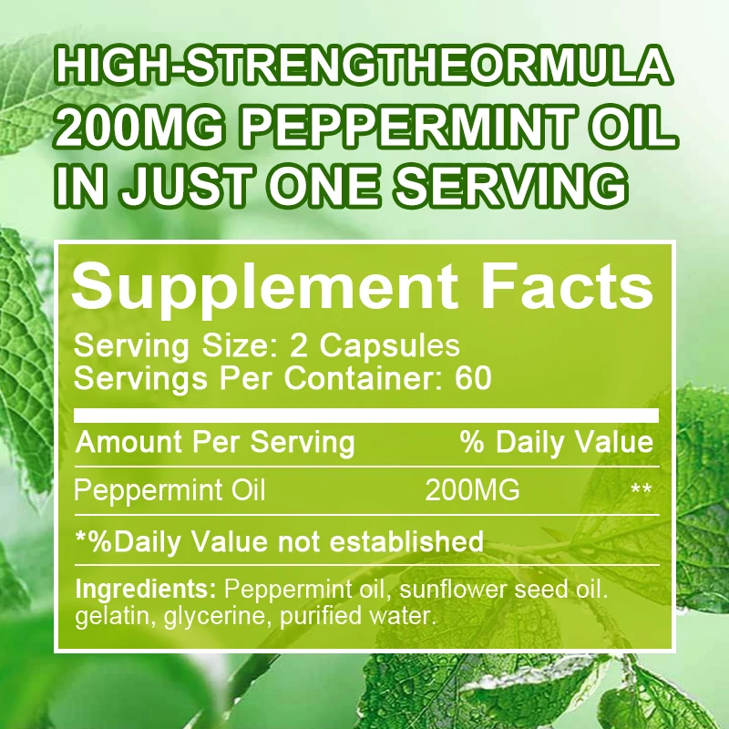 Peppermint Oil Capsules, Peppermint & Oregano Oil Complex, Digestive Aid for Gastrointestinal Health