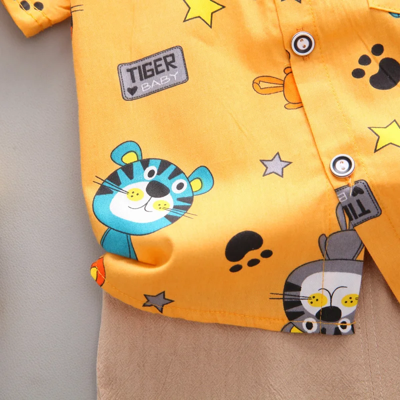 2PCS Infant and Toddler Summer Fashion Cartoon Tiger Animal Random Print Shirt Shorts Set