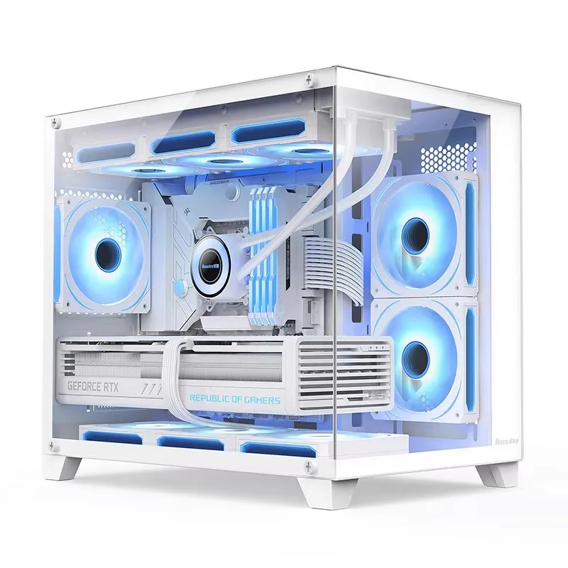 Huntkey S960 X Case Sea View Room Gaming Computer Desktop M-ATX ITX Motherboard Double-Sided Tempered Glass PC Gamer Cabinet