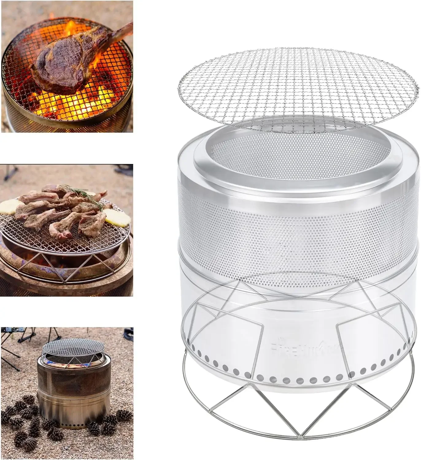 New Design Portable Stainless Steel Fire Pit Foldable Outdoor Wood Bonfire with Smokeless Charcoal Grill