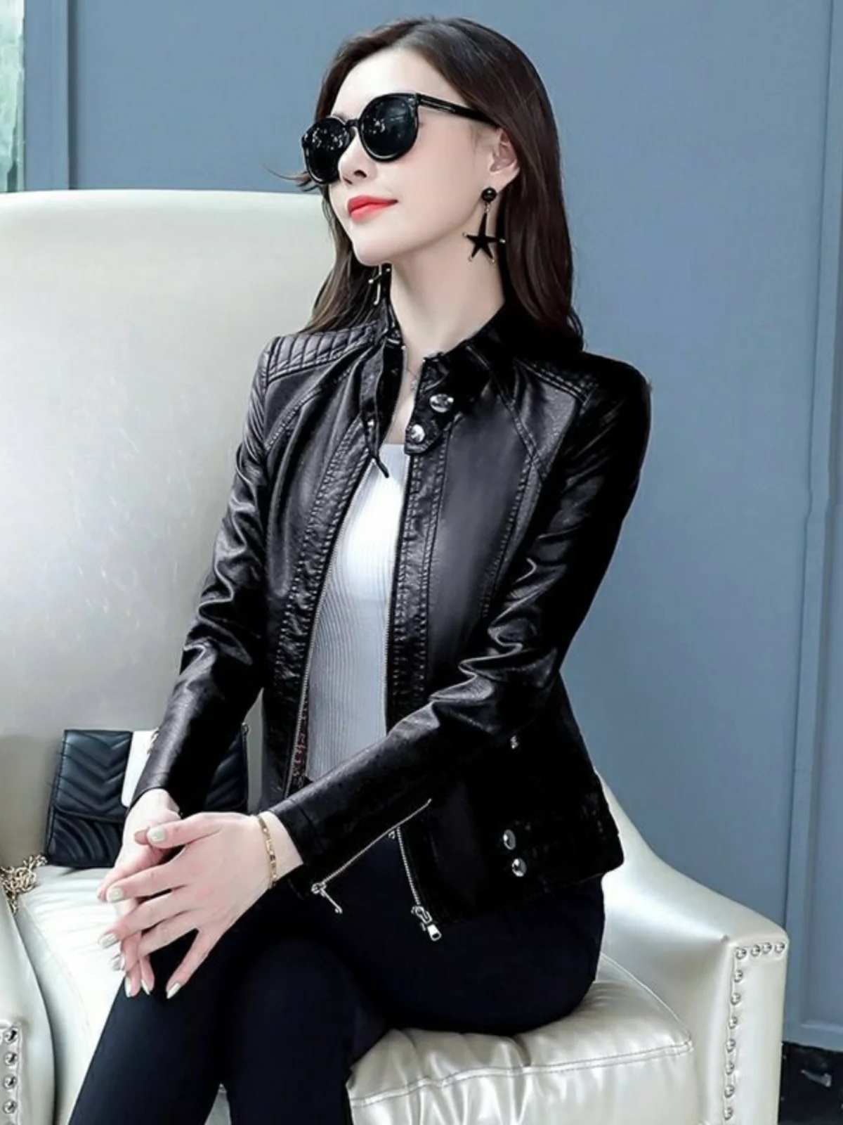 Faionable ort Leder Jaet Damen Slim Fit Younger Mom's Sle Herbst Winter Neuankömmling Sli Oberbekleidung Mantel