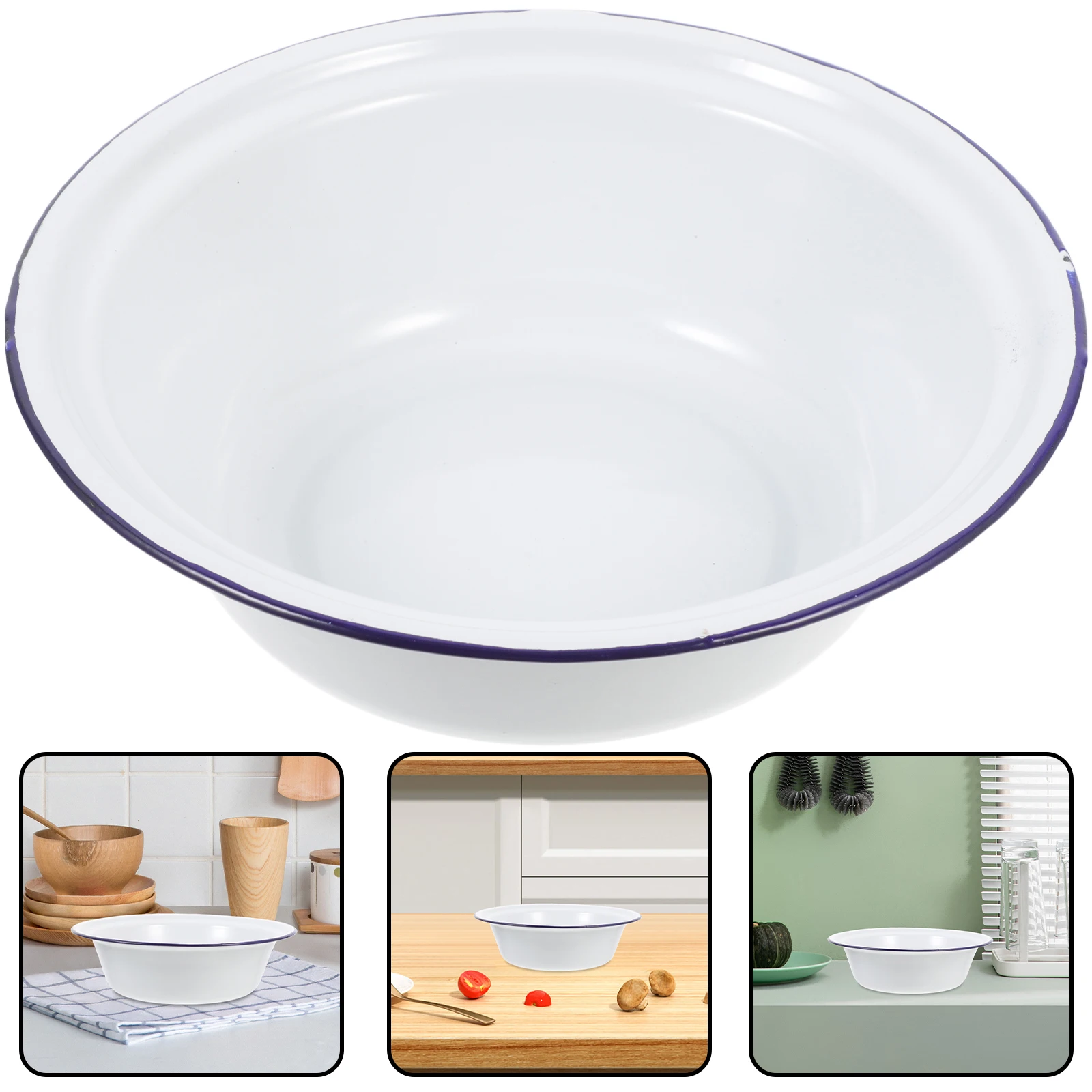 

Enamel Bowl Retro Kitchenware Enameled White Large Salad Vegetable Basin Mixing Vintage Safe Household Gift