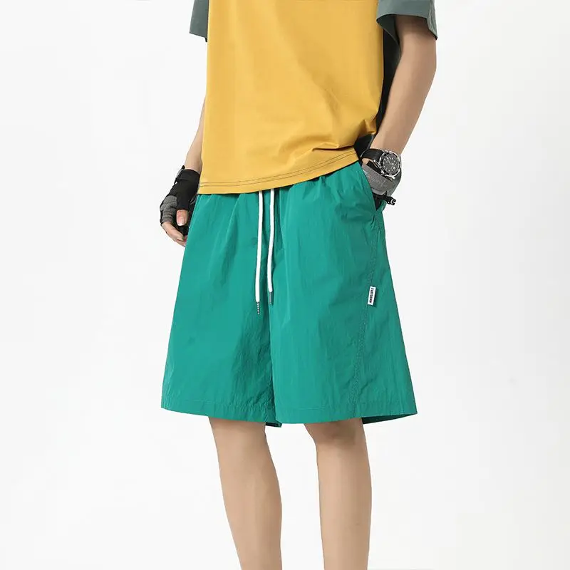 Loose Straight Leg Men's Shorts Casual Green Summer Leisure Five-Point Drawstring Elastic Waistband Mr. WH plus Size