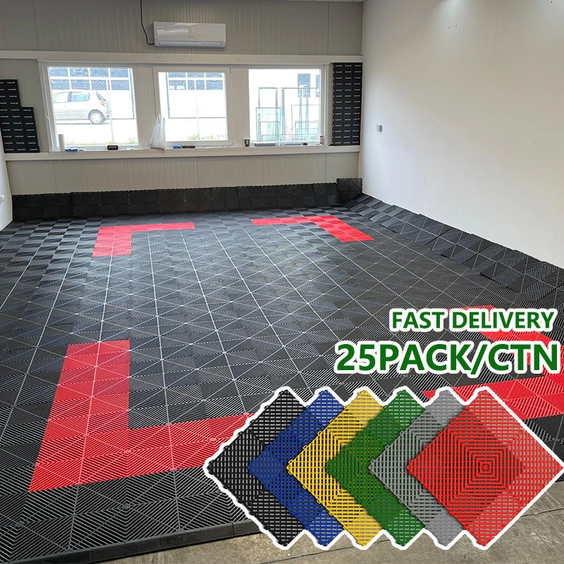 25PCS 1.8cm Thickness Garage Floor Mats Car Wash Room Floor Mat Multi Function Car Beauty Plastic Splicing Grille Tiles