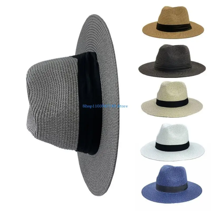 

P88B Ladies Sun Hat Wide Brim Summer Hat Foldable Straw Weaving Floppy Hat for Woman
