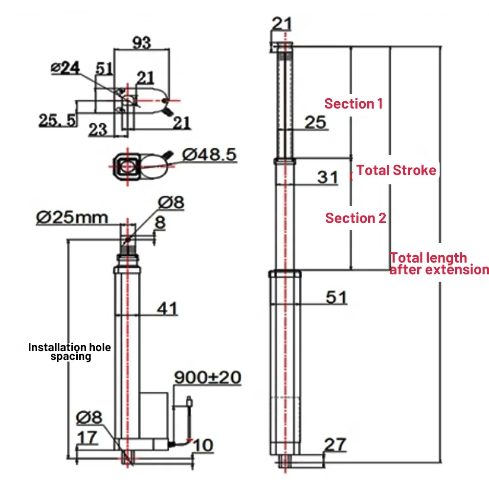 linear actuator 12V/24V/36V/48V linear actuator 2000mm 1300mm 1000N linear actuator electric fast  long stroke with end switch