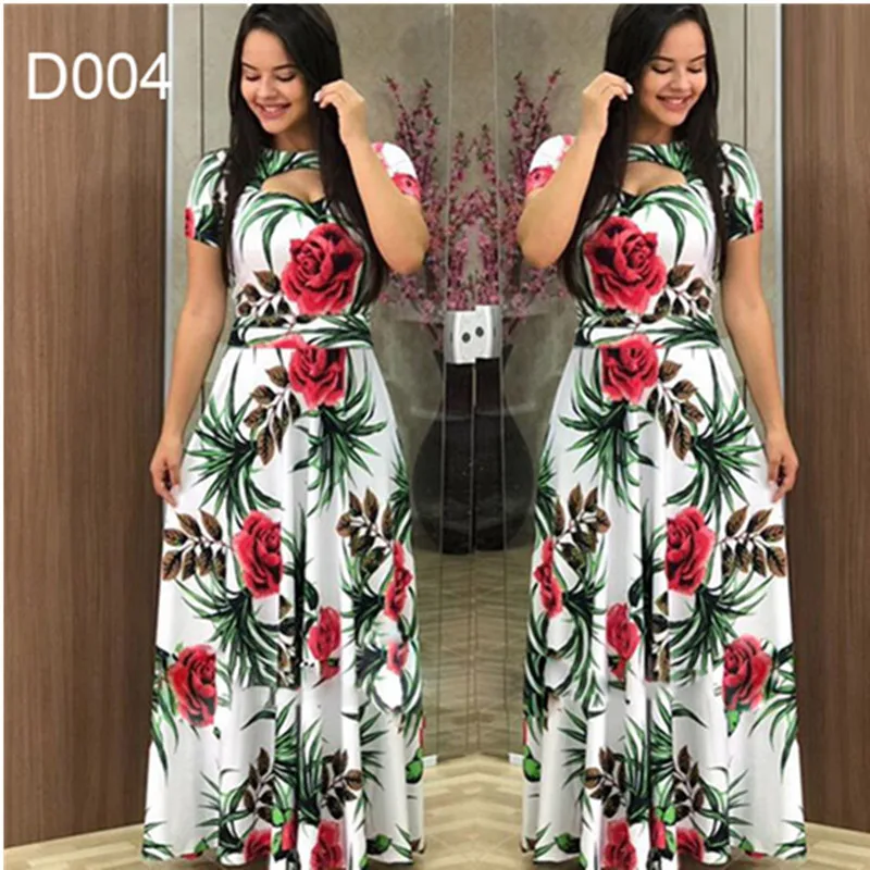 Elegante Vestido Maxi das mulheres Retro Sexy Moda Imprimir Jantar Robe S-5XL