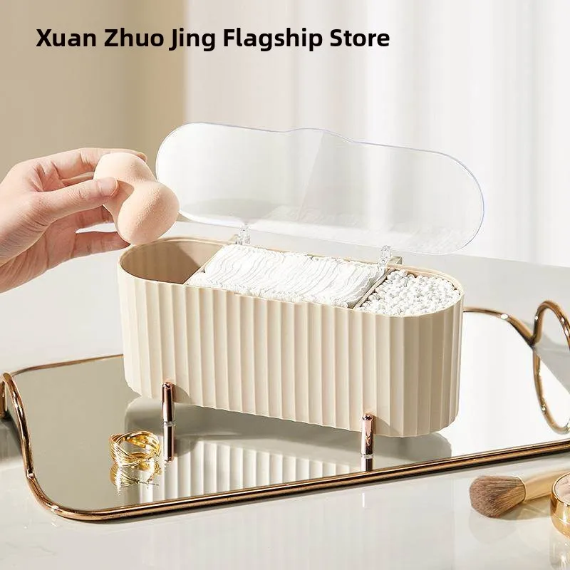 

Роскошный легкий прозрачный органайзер для ватных палочек, спонжей и помад с крышкой, настольный пылезащитный контейнер для косметических инструментов