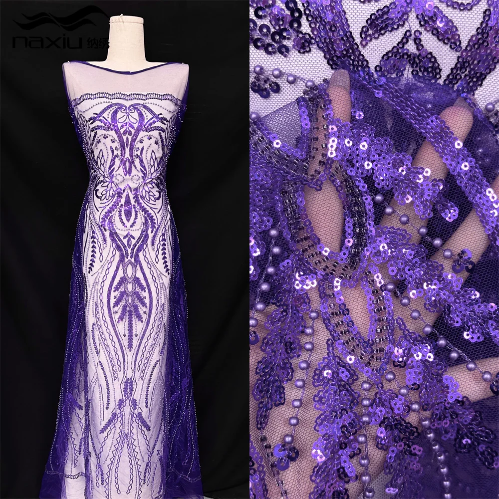 Madison Sequin Luxury Beads Lace African 2025 High Quality 5 Yards Embroidery Sequins Fabric Nigeria For Evening Party Wedding