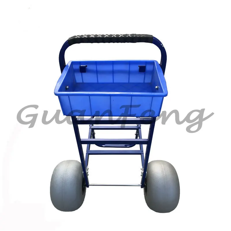 Beach Folding Utility Cart, Aluminum Fishing Trolley with Metal Platform & Two Balloon Wheels for  Camping and Goods Storage