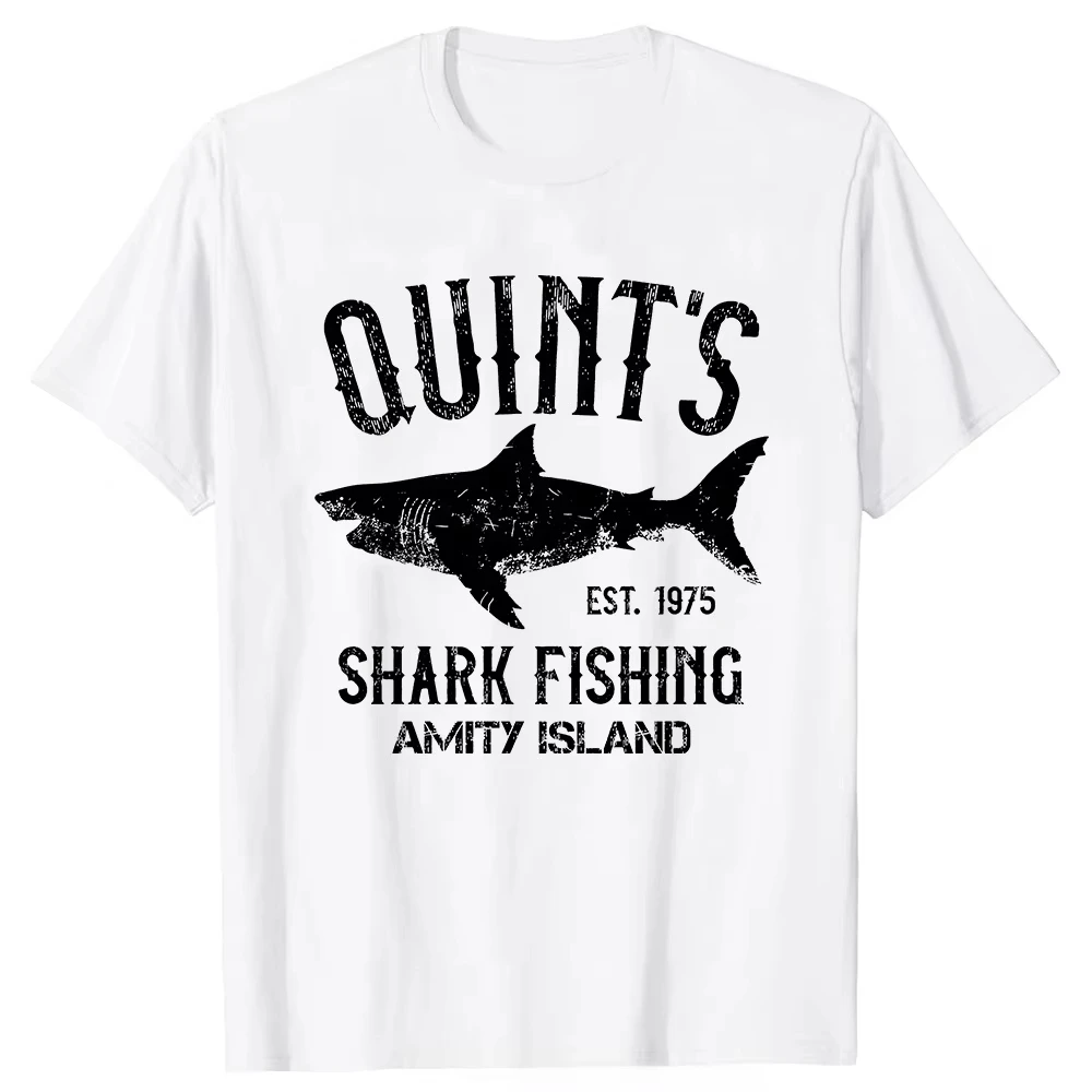 

Quints Shark JAWS Amity Island 1975 темно-синяя футболка мужская хлопковая одежда повседневная базовая футболка футболка для фитнеса футболки топы