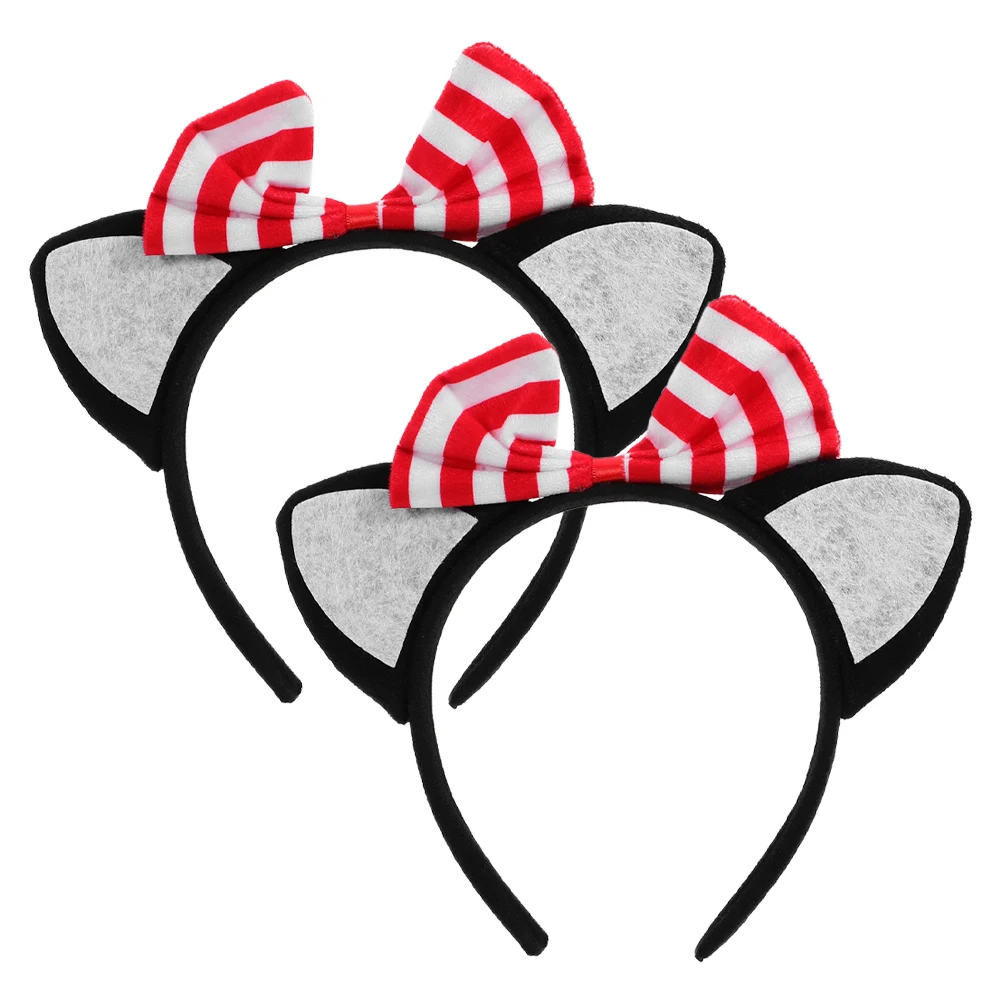 

2pcs Striped Bowknot Cat Ears Headband Adorable Hair Accessories For Women Cosplay Party Dress Up Ear Headbands Stylish