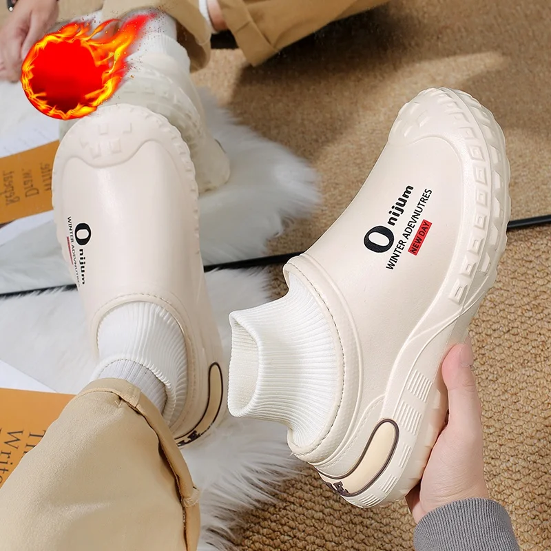 

Мужская хлопковая обувь на осень и зиму, водонепроницаемая, на флисовой подкладке, теплая, подходит для домашнего и уличного ношения, нескользящая, на толстой подошве, повседневные хлопковые тапочки