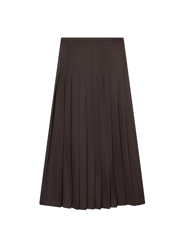 겨울 신상 여성 빈티지 롱 스커트 솔리드 엘레강트 편안한 레저 미디 드레스 여성 패션 A라인 지퍼 플리츠 스커트