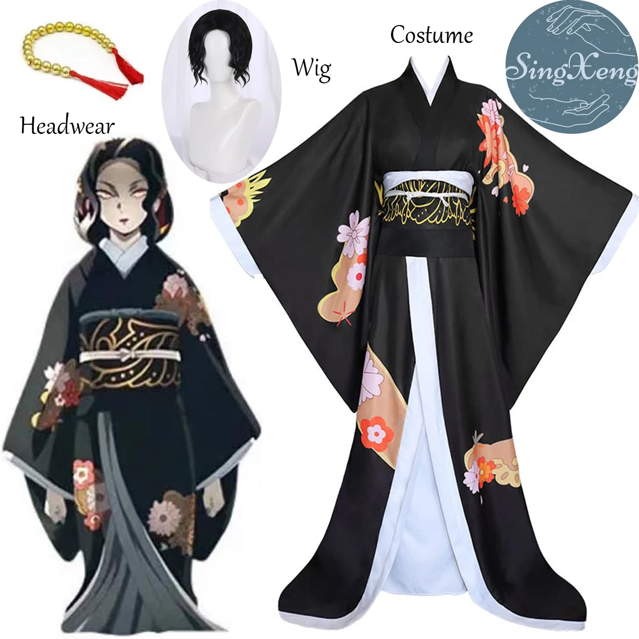 SingXeng Kibutsuji Muzan Cosplay Costume Kimono Anime Kimetsu No Yaiba Cosplay Outfits Customize Halloween