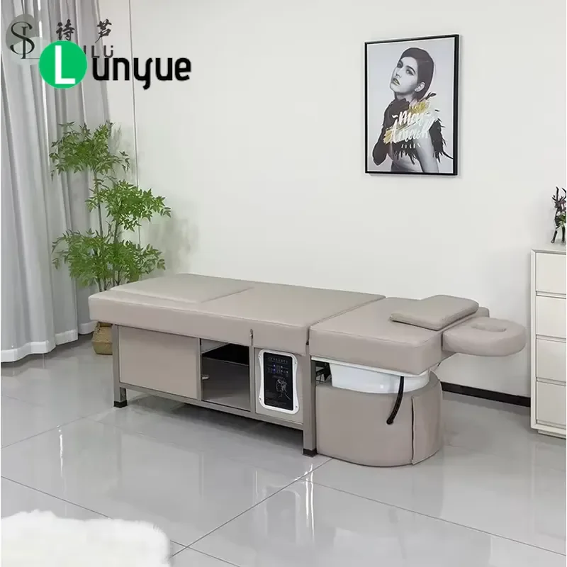Modern Electric Multifunctional Massage Shampoo Bed with High Density Sponge Ceramic Basin Stainless Steel for Hair Spa