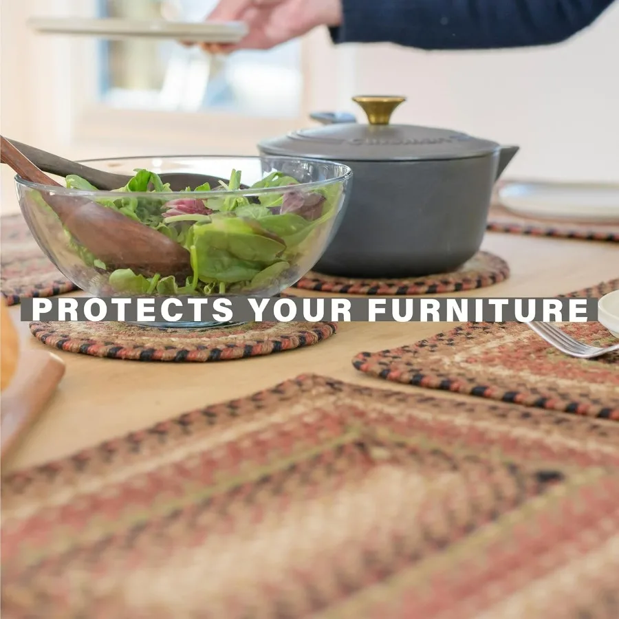 مفارش تناول الطعام بالزنجبيل، ديكور ريفي دافئ، مجموعة من 6 قطع، بني - 13 × 19 سجادات طاولة مستطيلة - ألوان نابضة بالحياة، متينة، سهلة الارتداء