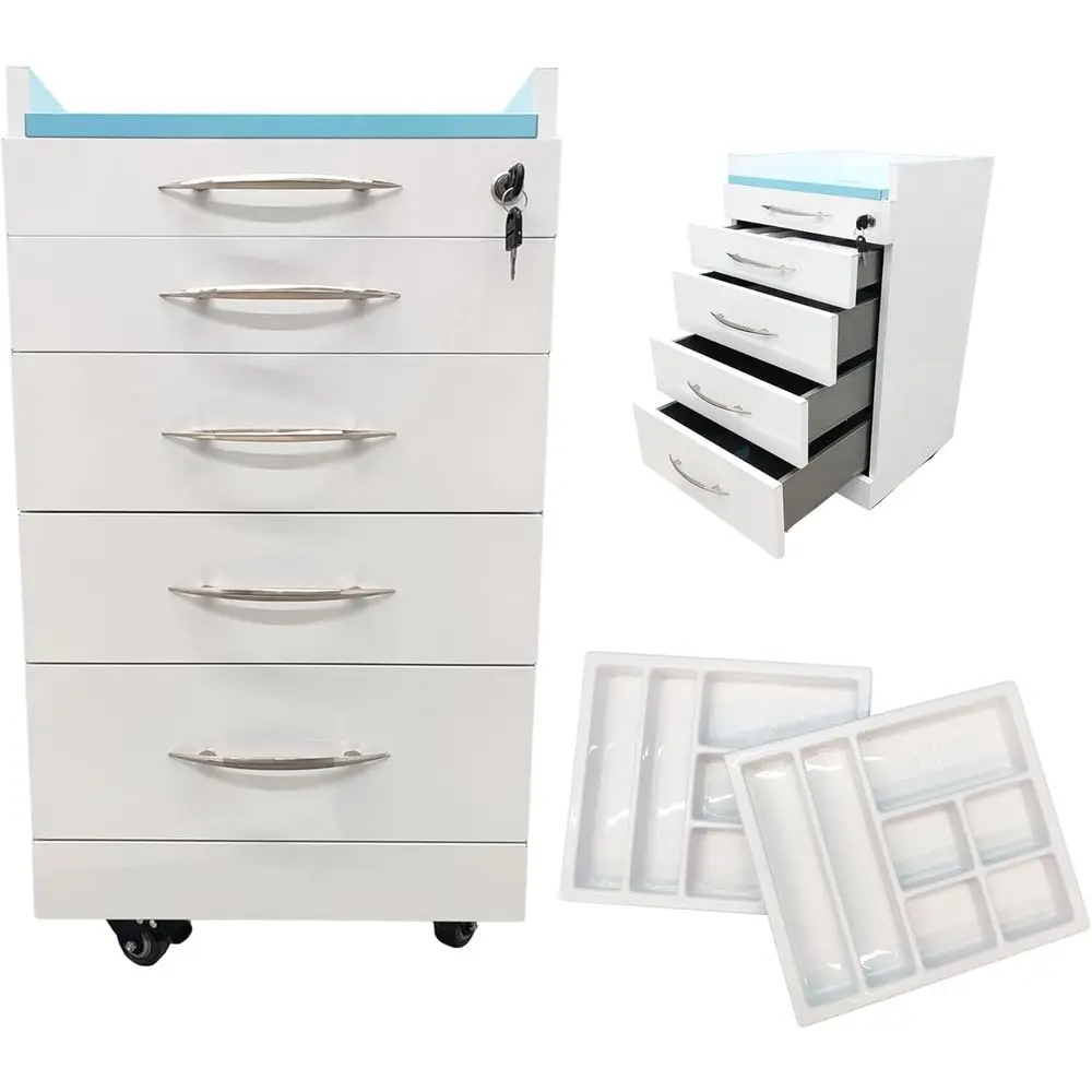 

Stainless Steel 4-Drawer Mobile Storage Cart with Lock, Ideal for Offices and Medical Facilities