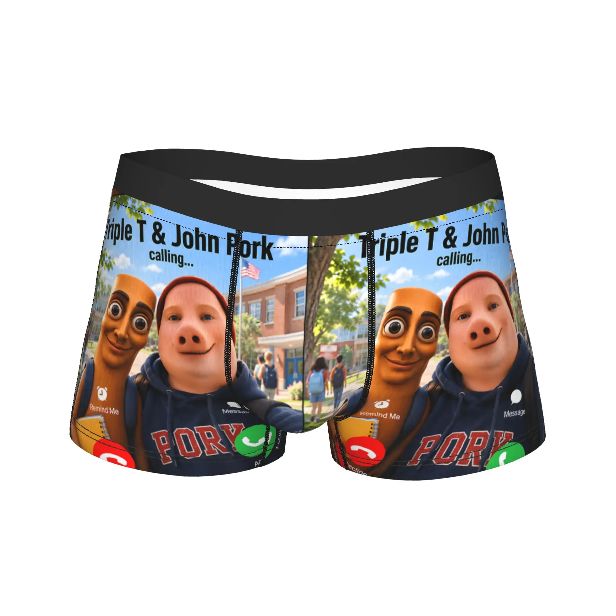 Triple T and John Pork Calling Brainrot Back to School Underwear Male Shorts Briefs Funny Boxer Shorts Large Size Underpants
