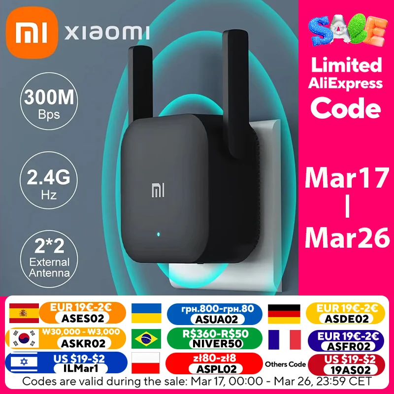 Xiaomi Repeater WiFi Pro Mi เครื่องขยายเสียงเครือข่าย Expander Router Power Extender Roteador 300M 2.4G 2 เสาอากาศสําหรับ Router Home Office