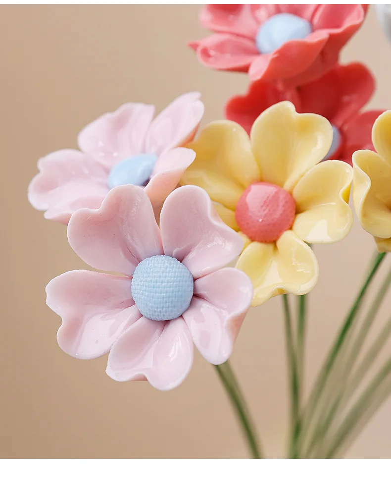 5 Stück Wildblumen Hochtemperaturbeständige Handgefertigte Keramik-Simulationsblumen Ewige Blumen für Geschenke und Heimdekoration – Detail 8