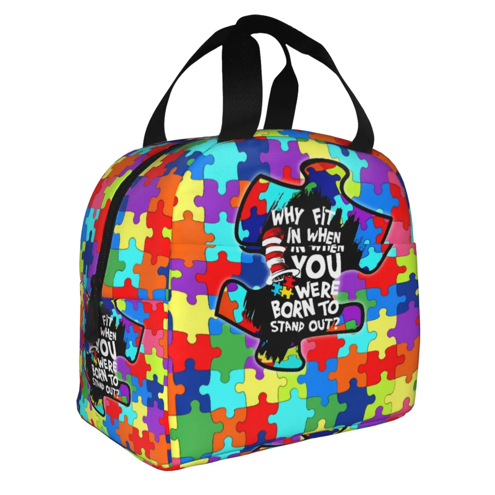 Autism Puzzle Pattern Insulated Lunch Bag The Nightmare Before Christmas Portable Thermal Cooler Lunch Box Container Tote Bags