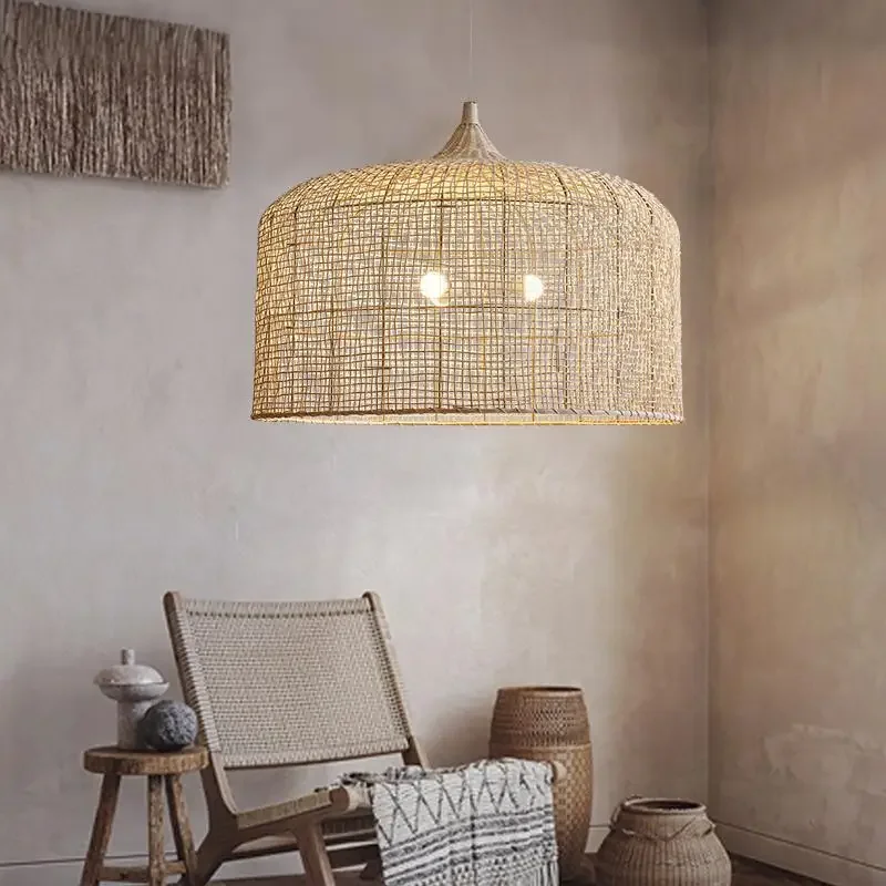 SANDYHA Japanese Retro Rattan Pendant Lights Restaurant Chandelier for Living Room Dining Table Lighting Fixture Home Decoration