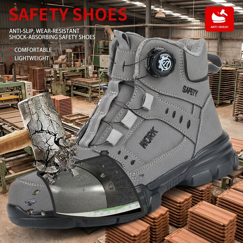 Knopfverschluss-Sicherheitsschuhe, stoß- und durchtrittsichere Schutzschuhe, Arbeitsschuhe für Holzarbeiter und Bauarbeiter – Detail 5